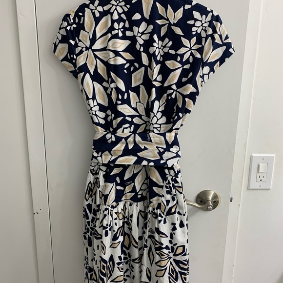 NWT Diane Von Furstenberg Navy Blue Printed Cotton Belted Scarlet - Picture 7 of 8